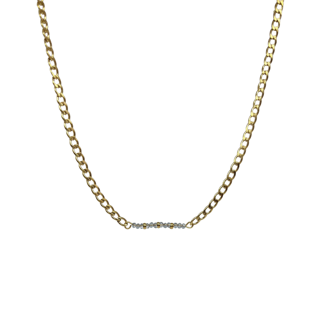 Blauwe kralen ketting goud