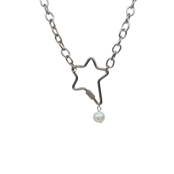 Grote parel ster ketting zilver