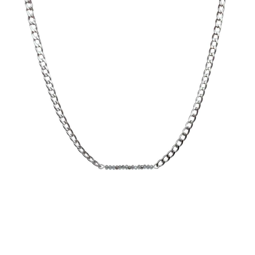 Blauwe kralen ketting zilver