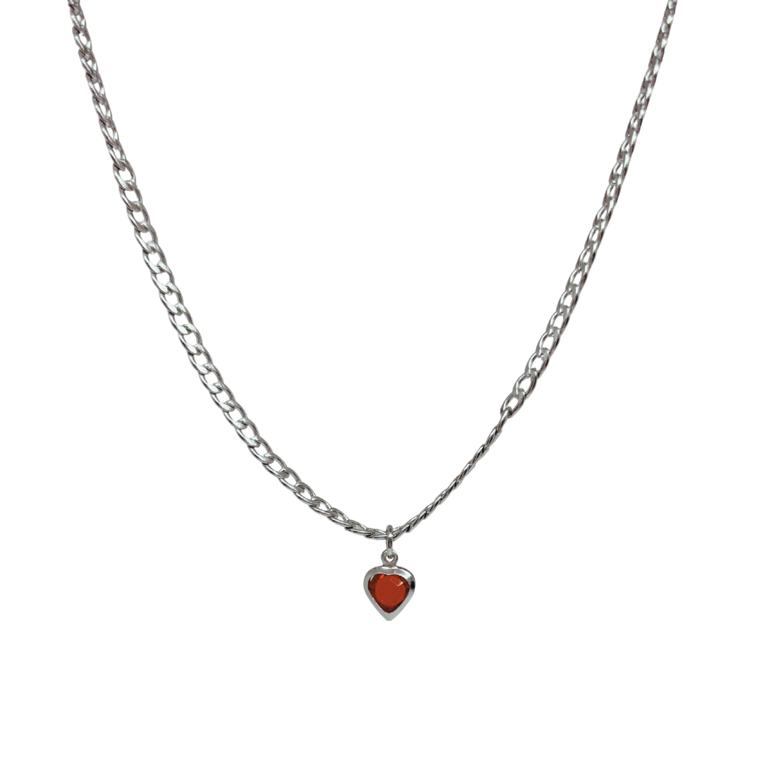 Rode hartjes ketting zilver