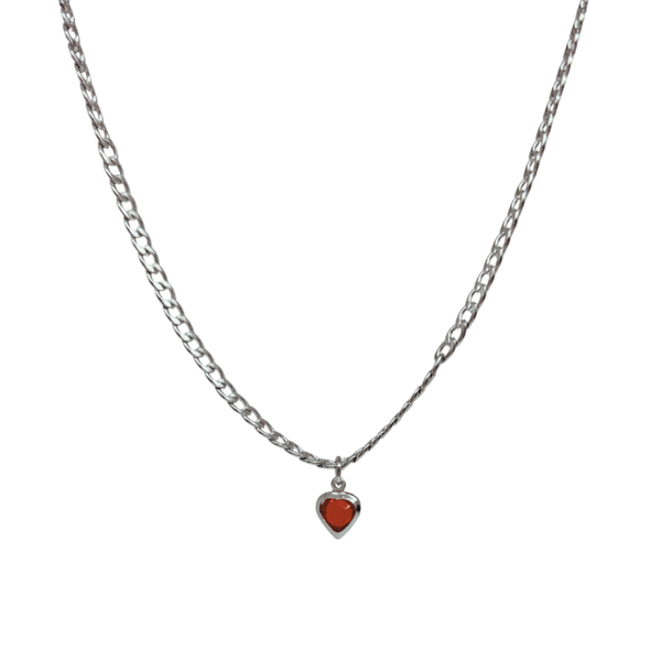 Rode hartjes ketting zilver