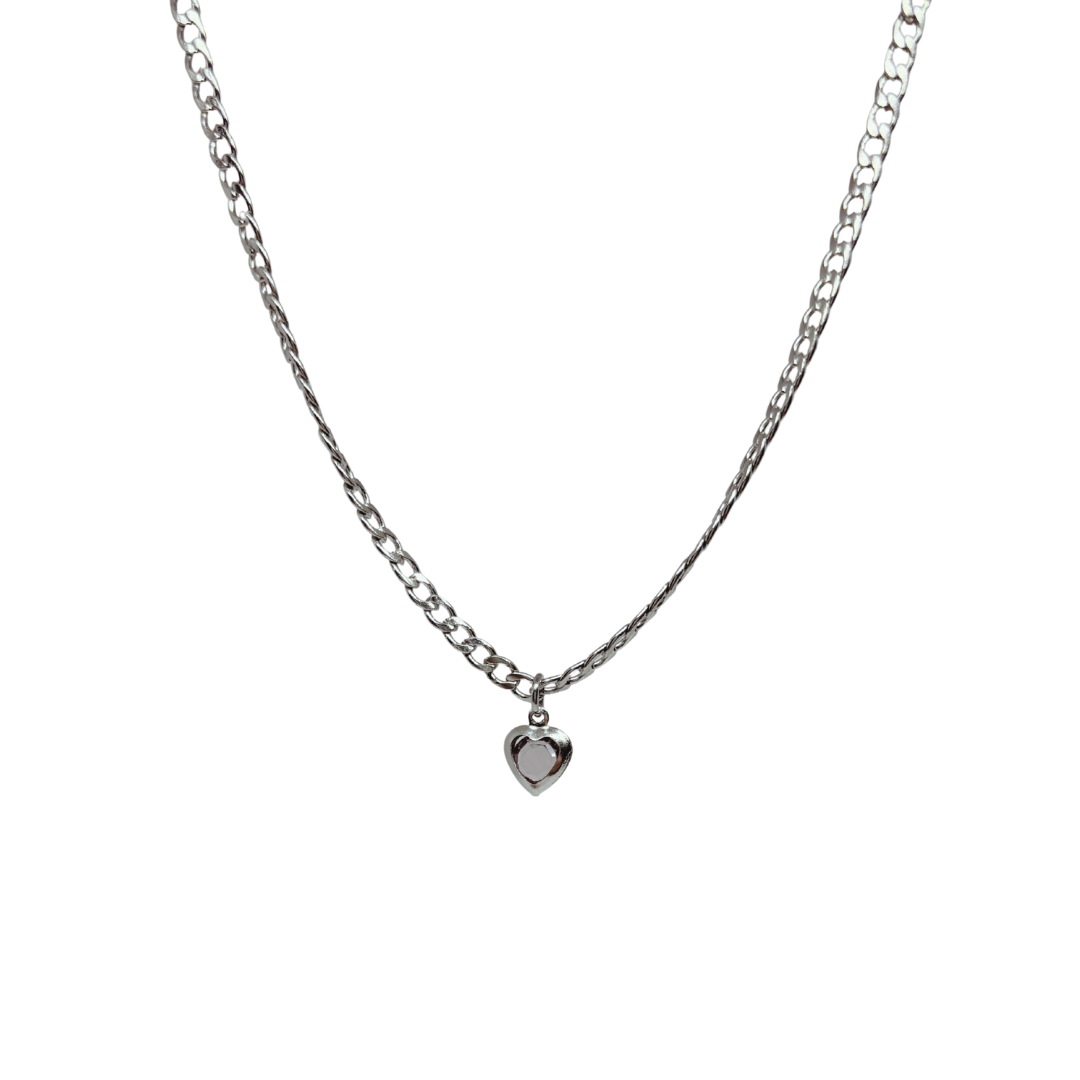 Roze hartjes ketting zilver