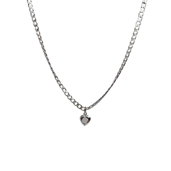 Roze hartjes ketting zilver