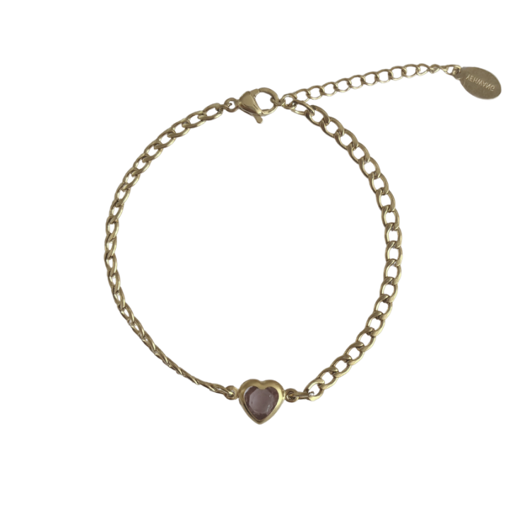 Roze hartjes armband goud