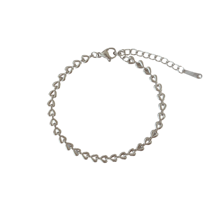Hartjes schakel armband zilver