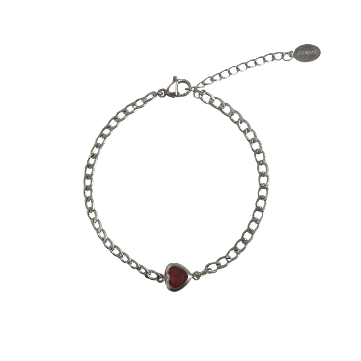 Rode hartjes armband zilver