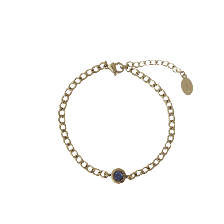 Blauwe steen armband goud