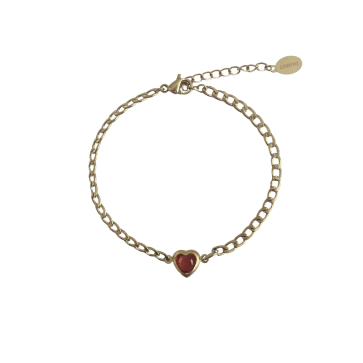 Rode hartjes armband goud