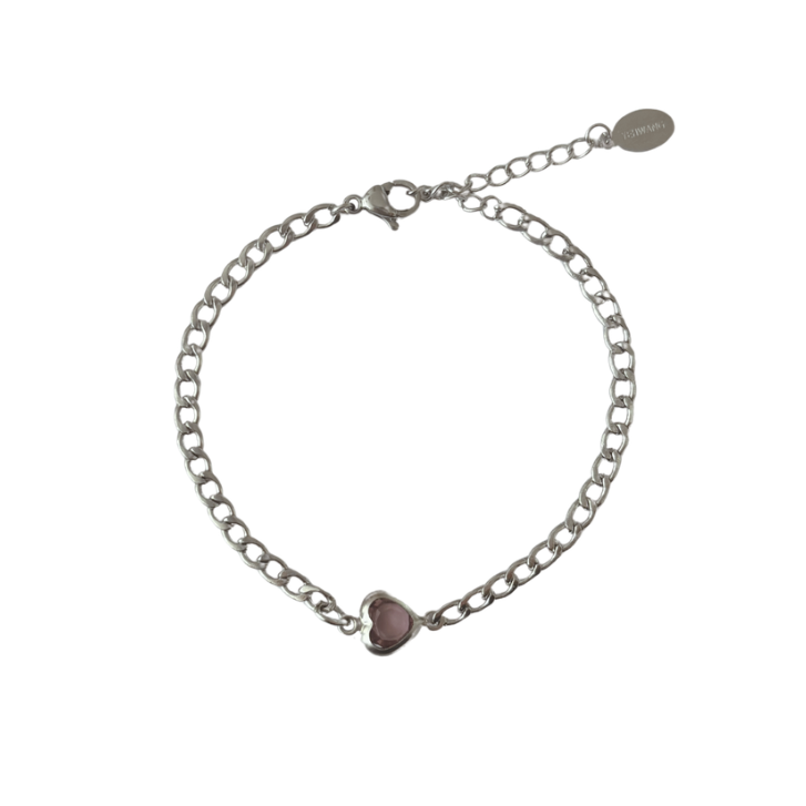 Roze hartjes armband zilver