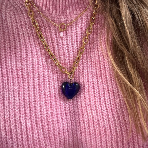 Groot blauw hart ketting