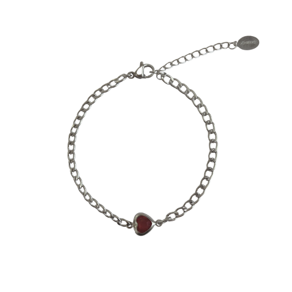 Rode hartjes armband zilver