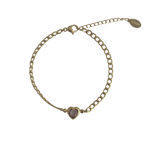 Roze hartjes armband goud