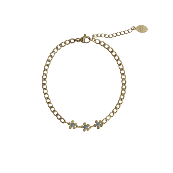 Blauwe bloem armband goud