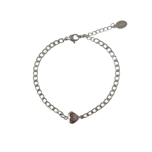 Roze hartjes armband zilver
