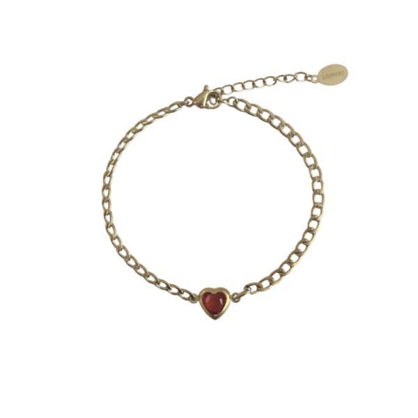 Rode hartjes armband goud