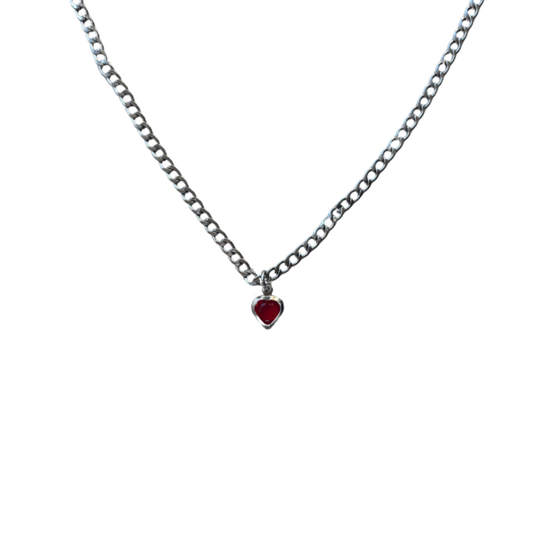 Rode hartjes ketting zilver