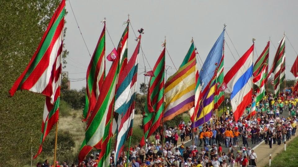 Pendones leoneses en una romería de la provincia de León, tradición declarada Bien de Interés Cultural.