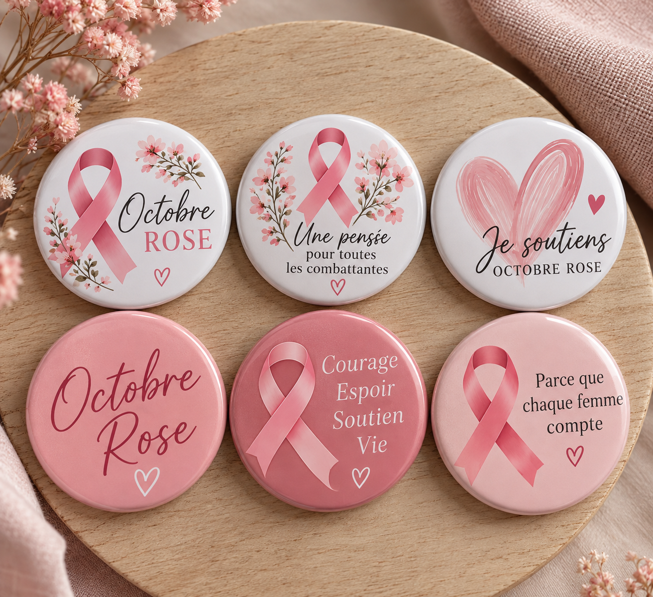 Lot de 4 badges Octobre Rose