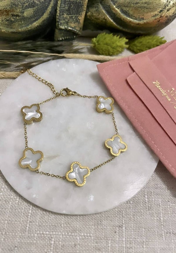 Armkette Weiss Kleeblatt