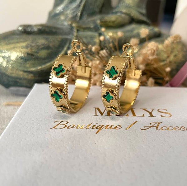 Creolen Vecas in Grün, Weiss,Schwarz