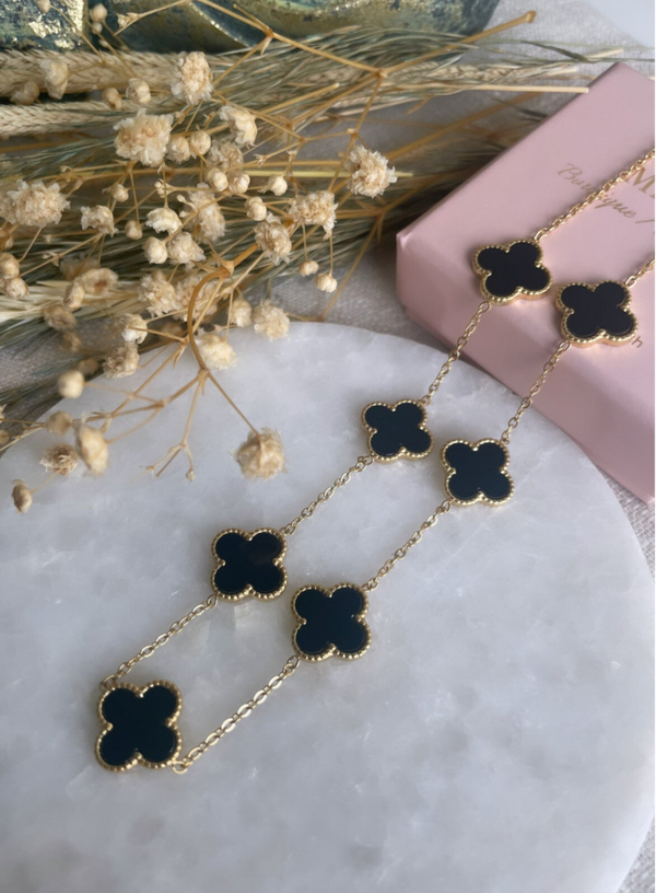 Halskette VeCAs Schwarz  5 Kleeblatt