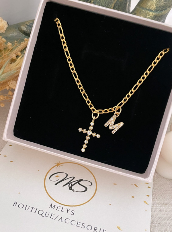 Figaro Halskette mit Kreuz und Buchstaben