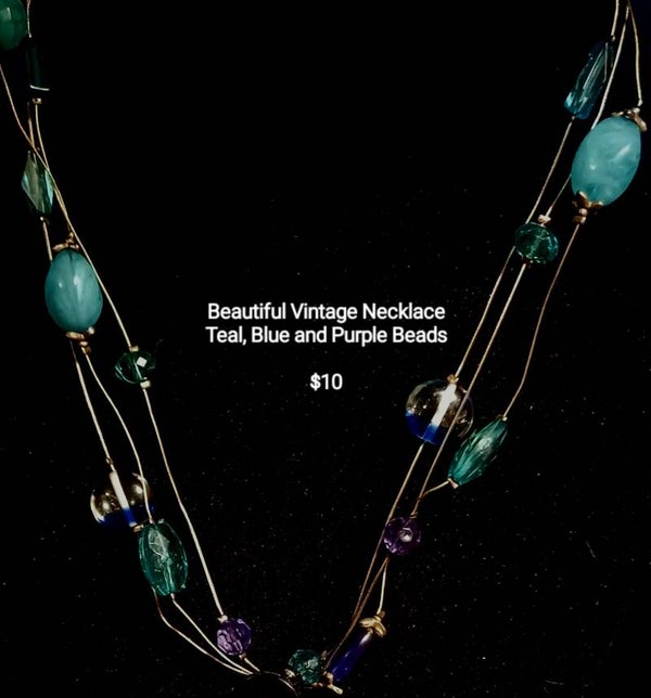 Estate Necklace with Teal, Blue and Purple