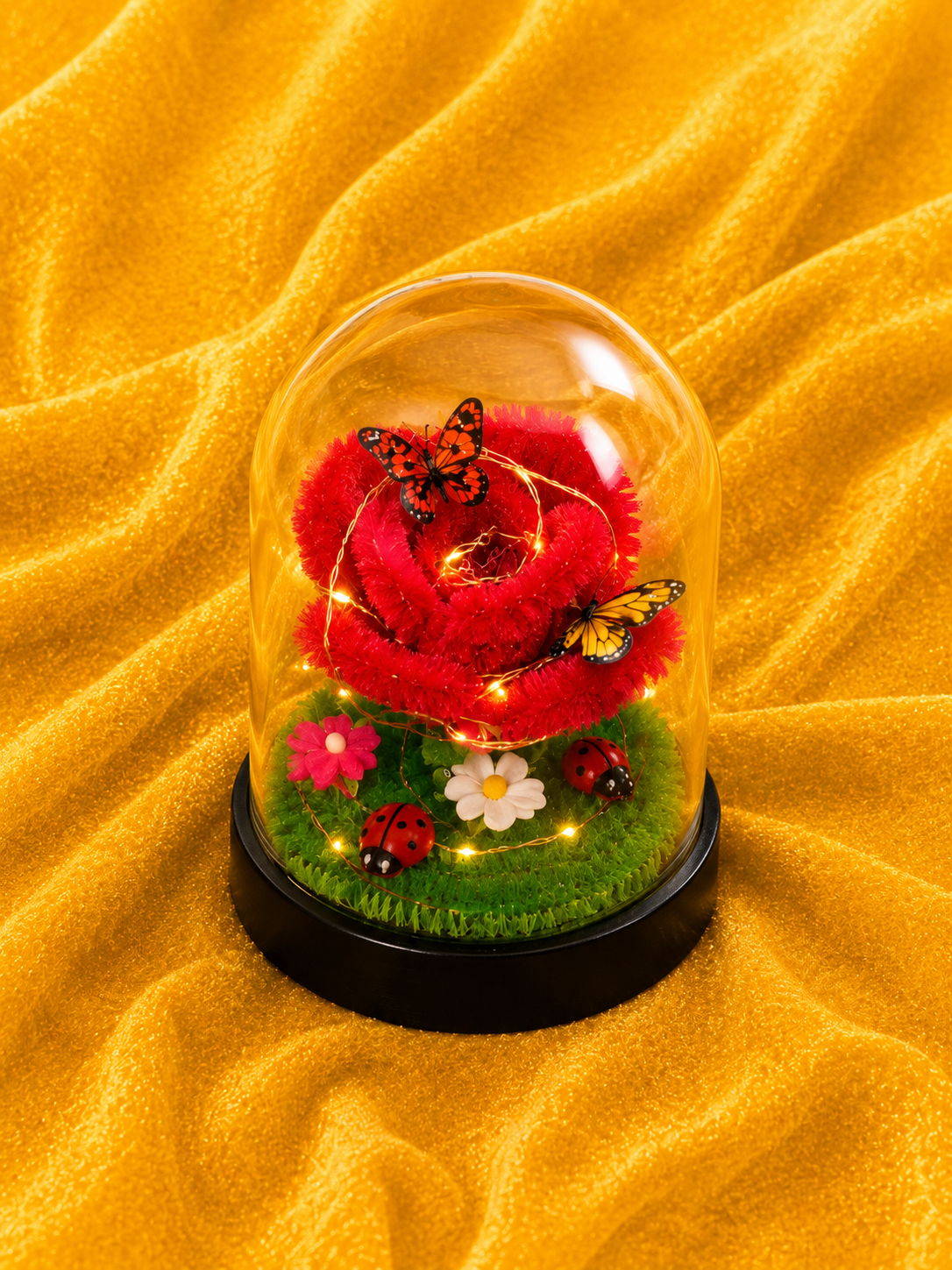 Rose lumineuse sous cloche