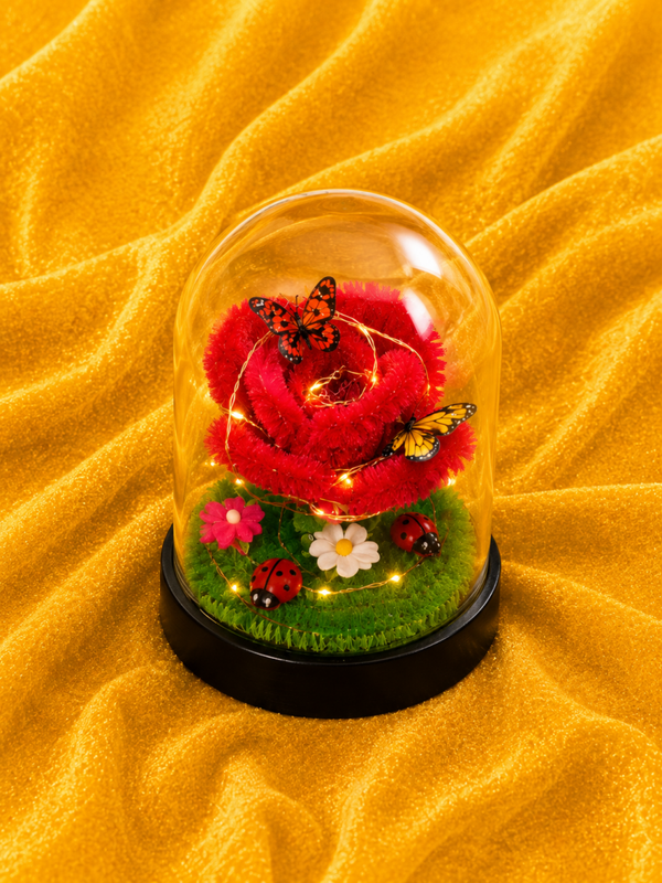 Rose lumineuse sous cloche