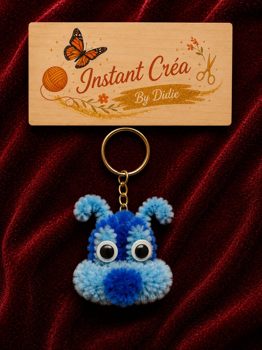Porte-clés chien bleu