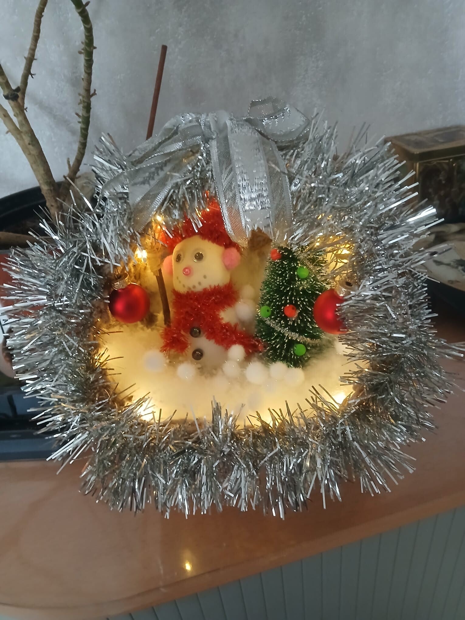 Leuchtende Tischdeko Schneemann