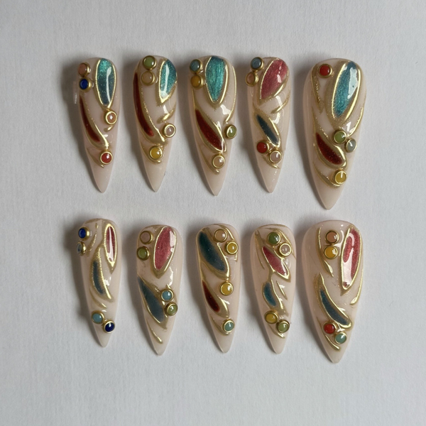 | As Jewels | Set de 10 Press On Nails Faits | Set Réutilisable avec kit de pose fourni |