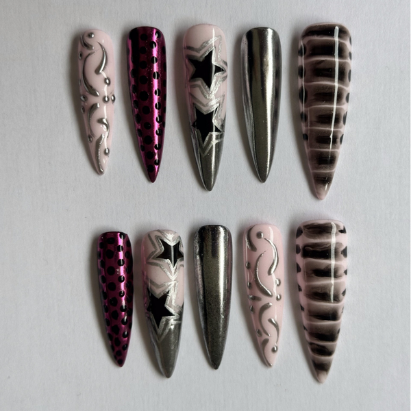 | Starlight Edition | Set de 10 Press On Nails Faits | Set Réutilisable avec kit de pose fourni |