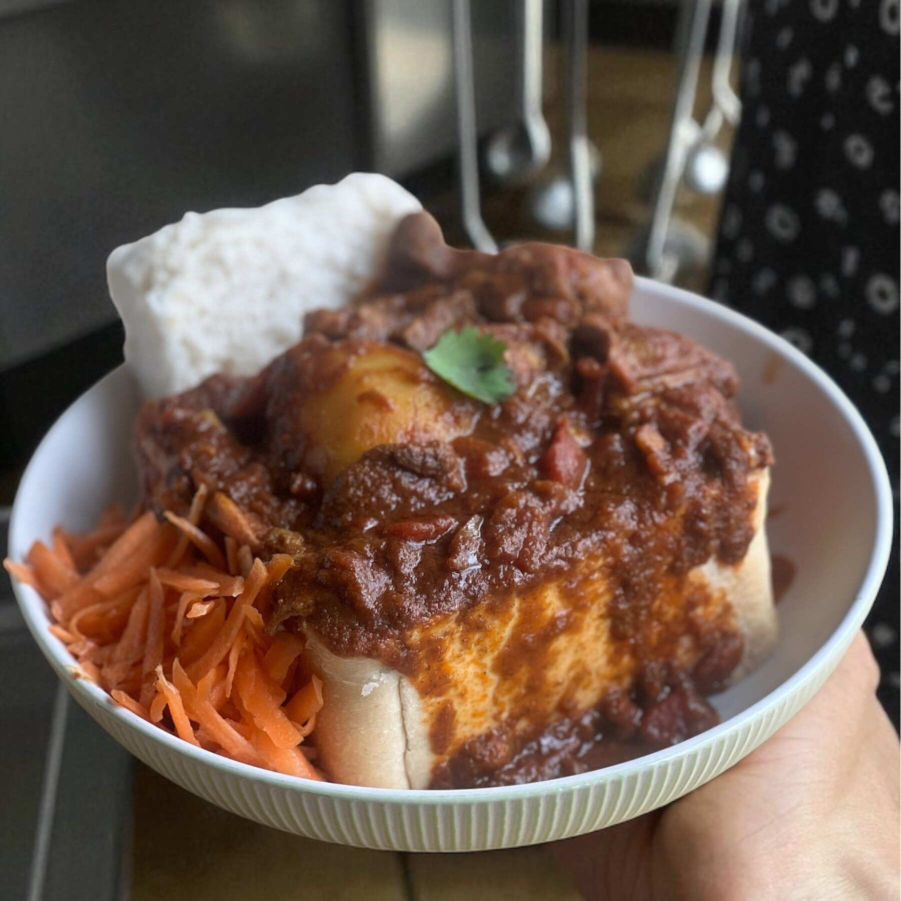 Beef Short Rib and Potato Bunny Chow filling