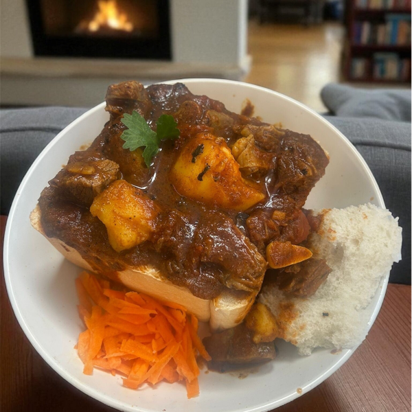 Lamb and Potato Bunny Chow filling