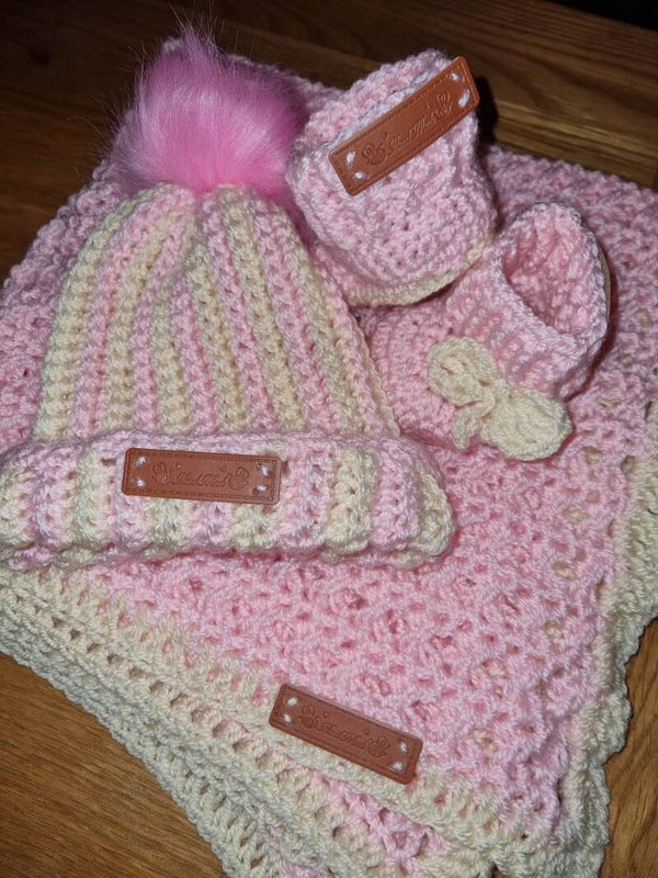 Baby Hat, Booties & Blanket