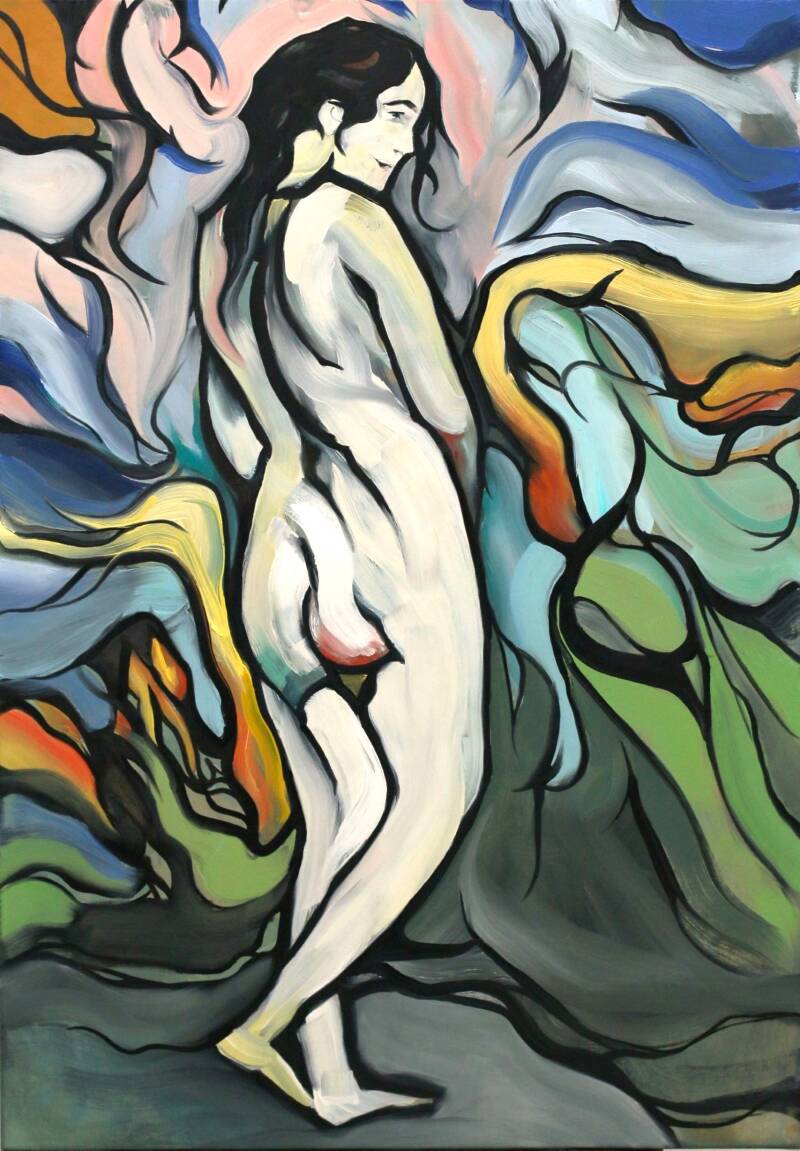 Back To The Caves Duo1 - 70x100 cm, oil on linnen - by Dutch artist Erik te Kamp (available)