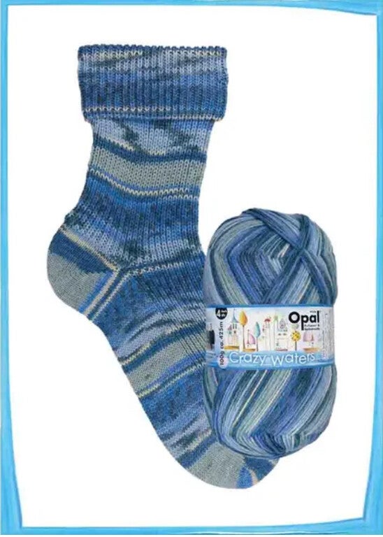Opal Crazy Waters 4-draads Sokkenwol Blauw