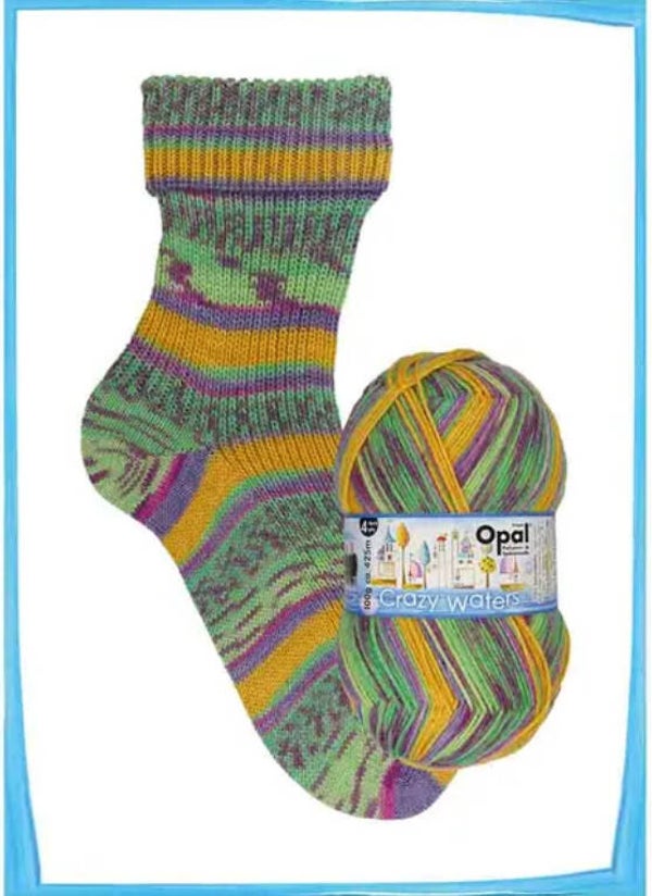 Opal Crazy Waters 4-draads  Sokkenwol Groen Oranje