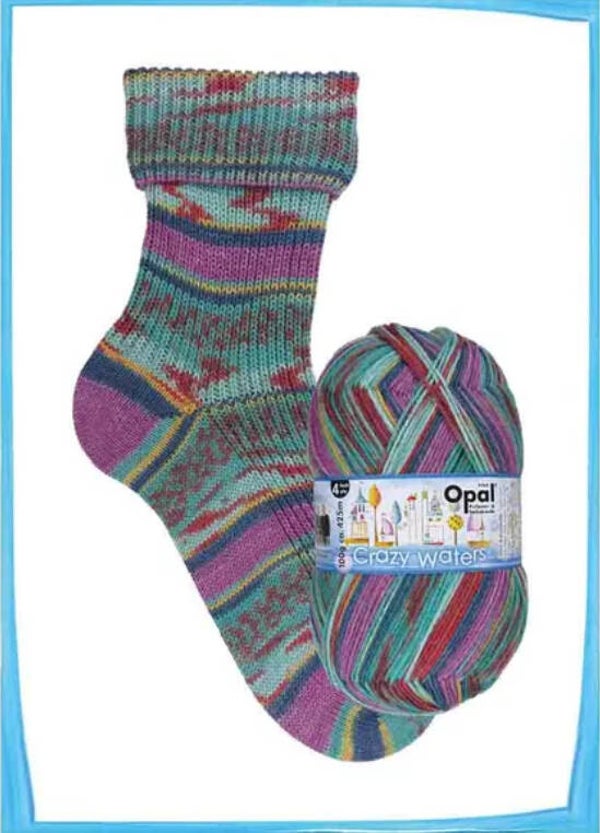 Opal Crazy Waters 4-draads Sokkenwol Blauw Paars