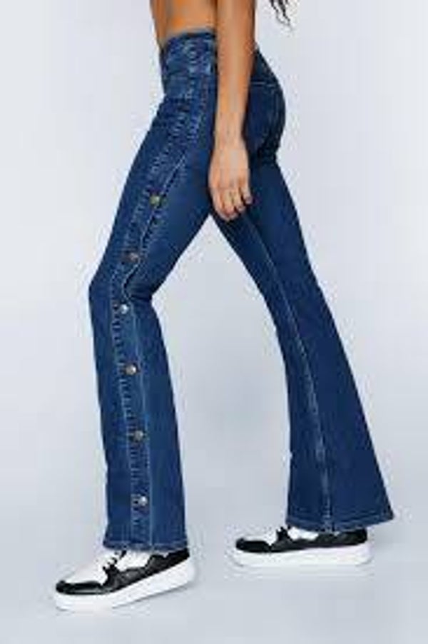 Nasty Gal Popper Side Stretch Denim Flare Pants size 6 Original Price $79