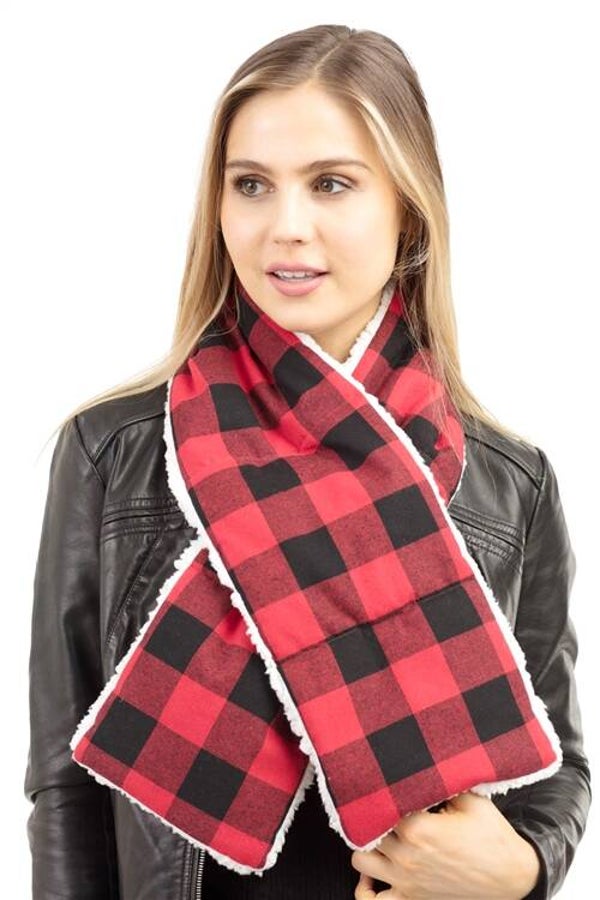SHERPA QUILTED BUFFALO PLAID SCARF-RED