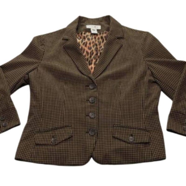 Nine West Women's 8 Check Leopard Blazer Size 8 Original Price $78