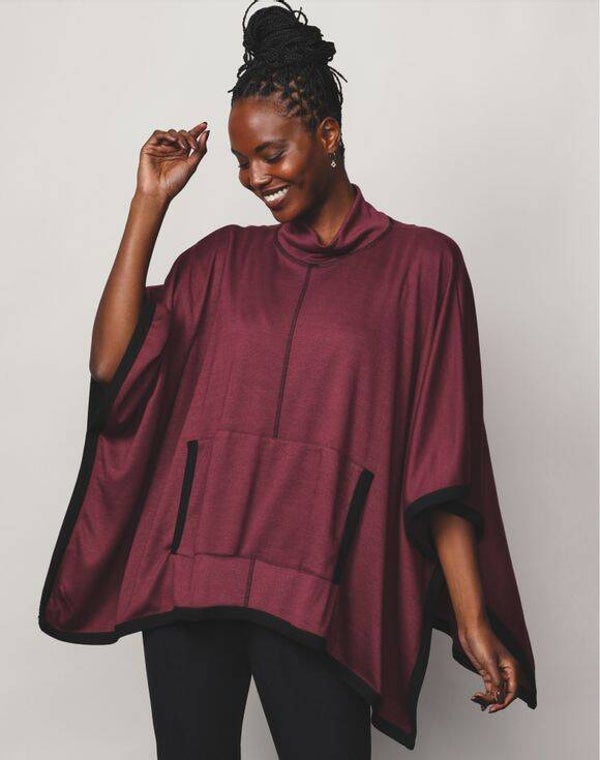 Berry-colored with loose turtleneck collar Poncho Original Price $49