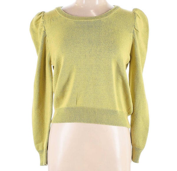 Pink Rose Yellow Puff sleeves sweater Large Original Price $29