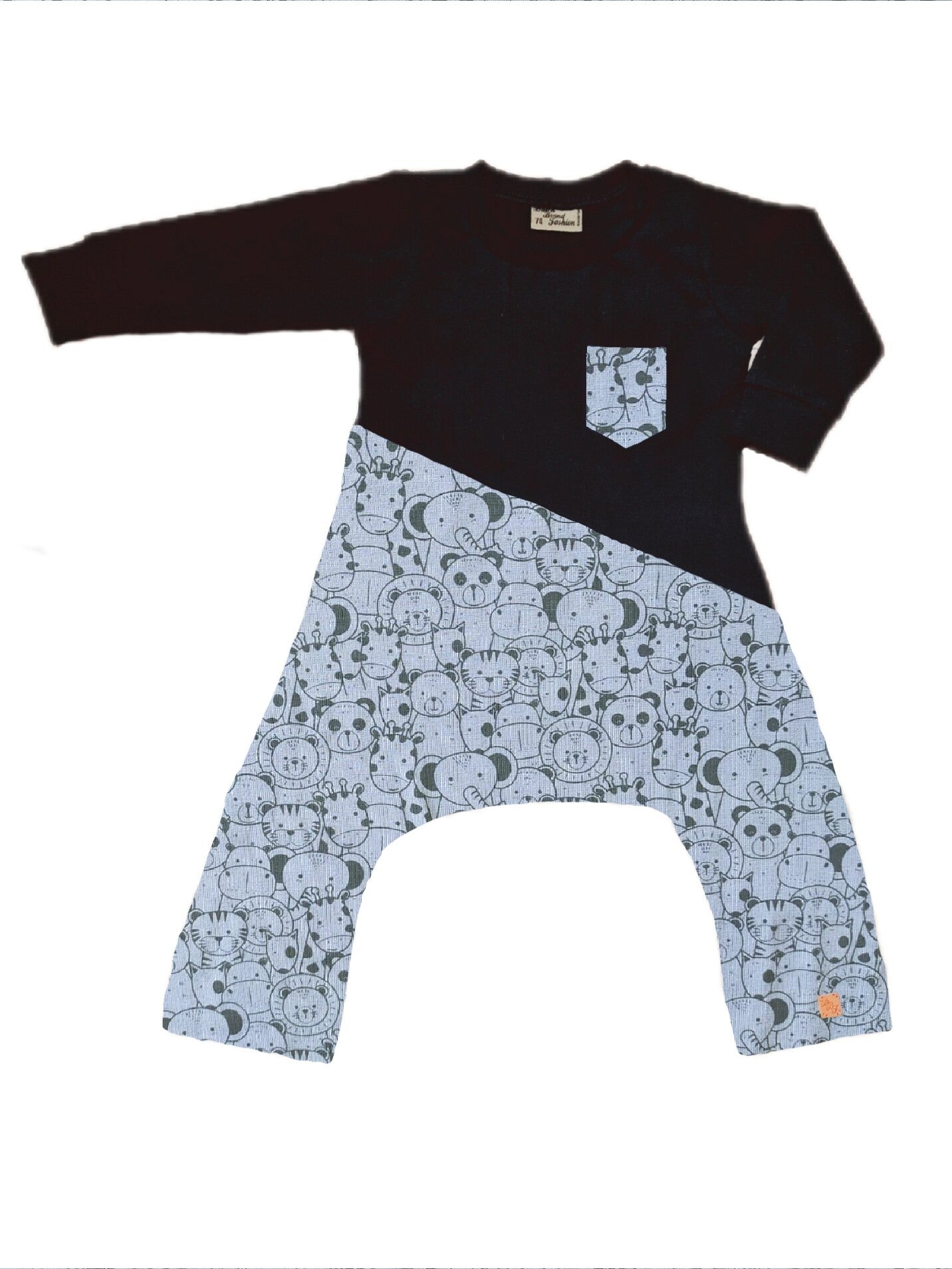 Onesie spreid/ gips/ pavlik zwart dierenhoofdjes grijs