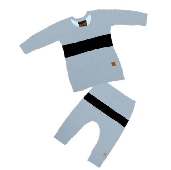 Setje Blauw met zwart streep