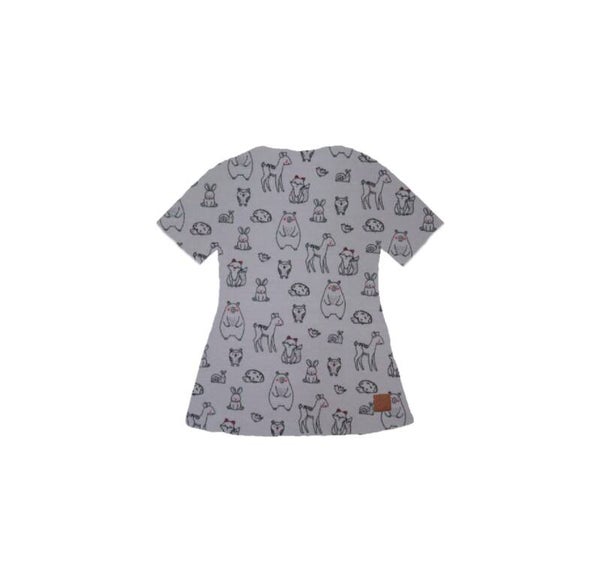 A-line jurk diertjes grijs korte mouw