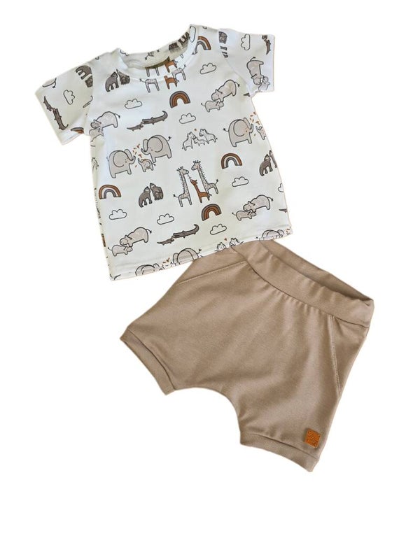 Setje safari grijs tshirt met bruine korte baggy