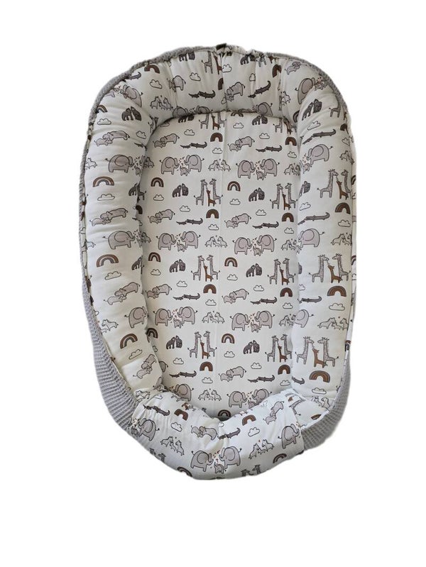 Baby nestje jungle grijs met grijze wafelstof